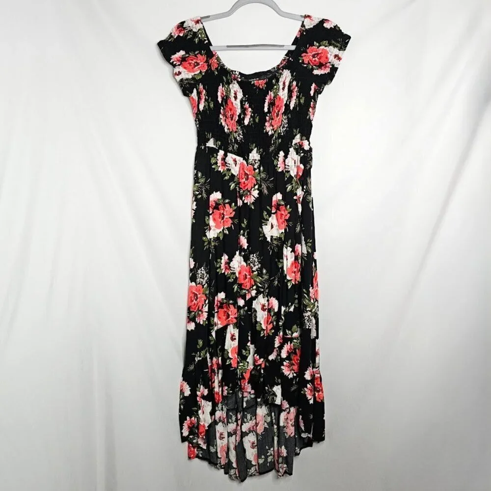 TORRID Challis Maxi Dress BLACK PINK & WHITE Floral size 00 M 10 Hi-Low Summer - Picture 4 of 11